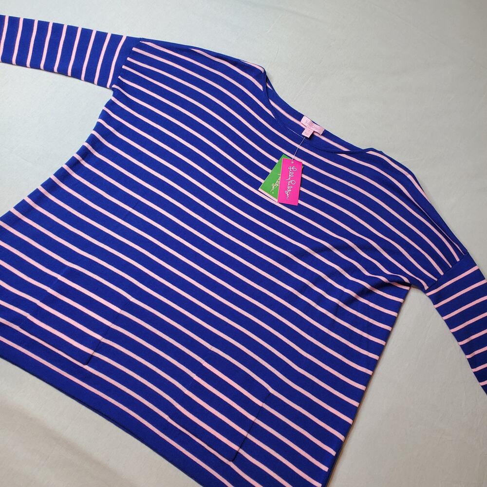 Lilly Pulitzer Women's S NWT Elba Striped Sweater In Twilight Blue/Pink